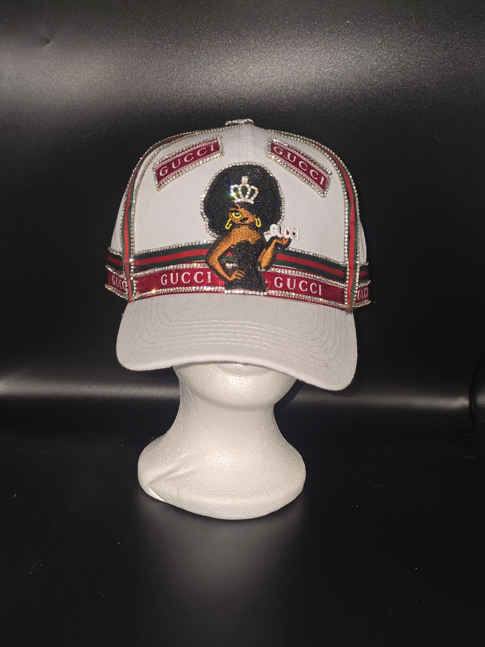 White Cap with Red and Green Logo Stripes